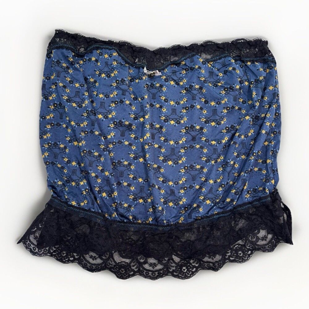 Intimately Free People Tube Top Womens Size Large Black Blue Lace Strapless Goth